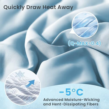 HYLEORY Cooling Comforter Queen Size - Summer Cooling Blanket for Hot Sleepers/Night Sweats, Double-Sided Cold Touch Silky Ice Comforters, Breathable Lightweight Beddings, Cool Blue, 90"x90"