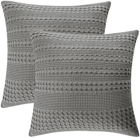 PHF Cotton Waffle Weave Pillow Covers 24" x 24", Dark Grey, No Insert
