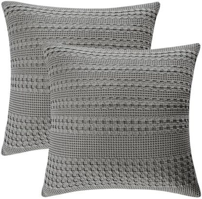 PHF Cotton Waffle Weave Pillow Covers 24" x 24", Dark Grey, No Insert