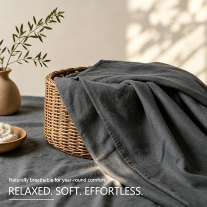 MEISHANG 100% French Linen Sheets Queen,4 Pcs,18-24" Extra Deep Pocket