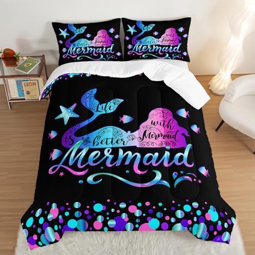 Mermaid Twin Size Comforter Set with 2 Pillowcases.