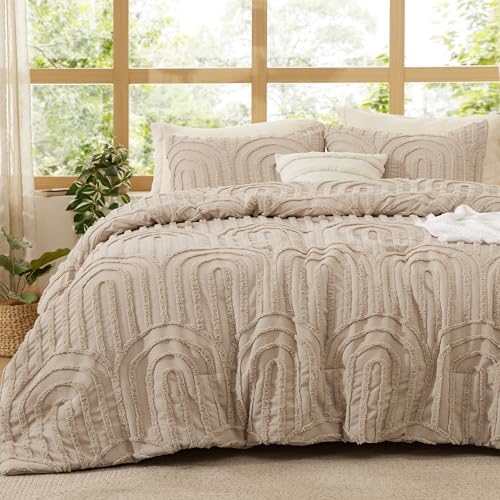 Bedsure Boho Tufted Khaki Twin/Twin XL Comforter, GentleSoft™ 2 Pieces Boho Farmhouse-Style Decor Bedding, Arch Bedding for All Seasons, 1 Bed Comforter, 1 Pillow Shams, 68x88 Inches