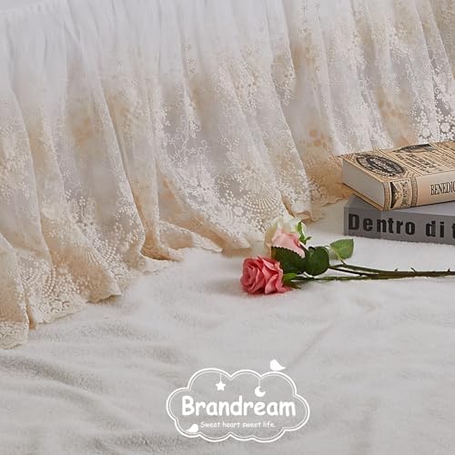 Brandream Boho Bohemian Girl Baby Nursery Lace Crib Bed Skirt Dust Ruffle - Solid Color Romantic Beige Cream Off White Farmhouse Chic 100% Cotton Ruffle Excellent Quality
