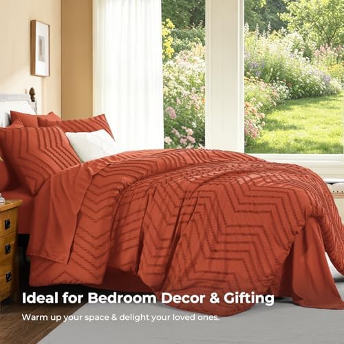 Litanika Super King Comforter Set with Sheets, 7 Pieces Boho Bed Set