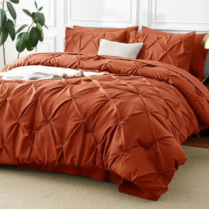 CozyLux Queen Comforter Set Burnt Orange, 7 Pieces Pintuck Bed in a Bag