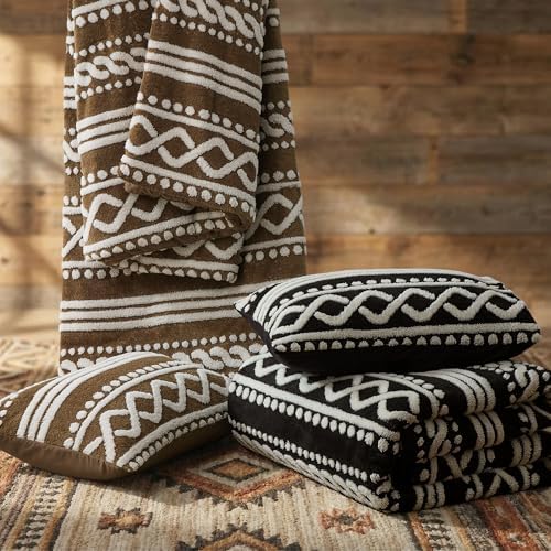 Wonderful Tufted Boho Comforter King, 3 Piece Flannel Fair Isle Geometric Jacquard Lightweight Comforter with Washed Brushed Backing, Skin-Friendly Rustic Plush Blanket for All Season, Black, 104"x90"