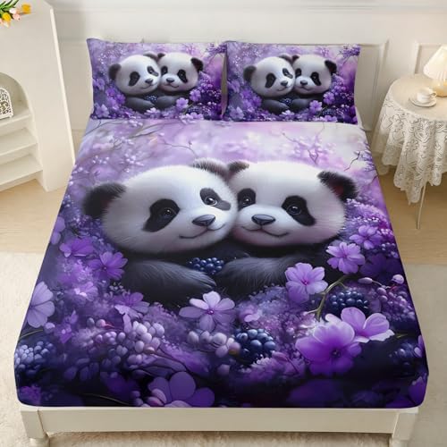 HOSIMA Kids Cute Panda Bedding Sets Full,1 Fitted Sheet+2 Pillowcases.