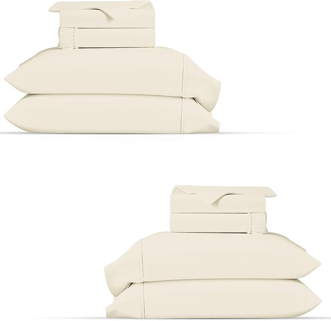 TEXAS LINEN CO. 100% Organic Cotton Percale Sheets King Size Pack or 2 - Soft & Crisp Organic Cotton Sheets King Size (8 PC, Ivory), 16" Deep Pocket Percale Weve Bed Sheet Set - GOTS Certified