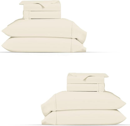 TEXAS LINEN CO. 100% Organic Cotton Percale Sheets Twin XL Size Pack or 2 - Soft & Crisp Organic Cotton Sheets Twin XL Size (6 PC, Ivory), Dorm Room Percale Weave Bed Sheet Set, GOTS Certified