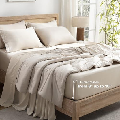 Andency Queen Sheets Set 100% Viscose Derived from Bamboo, Oatmeal