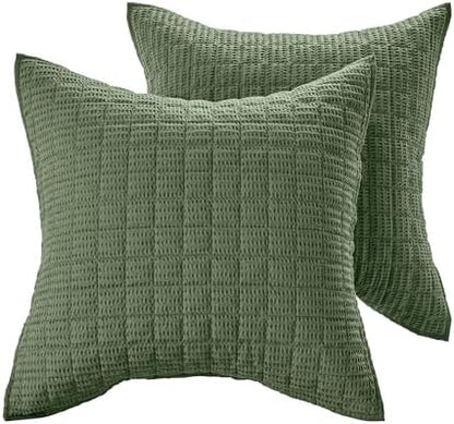 Levtex Home Cloud Waffle - Quilted Euro Sham Set of 2 - Waffle Weave - Forest Green - (26x26in.), No Insert - Cotton