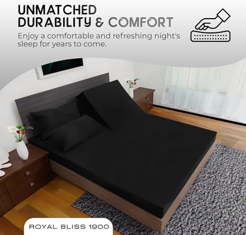 Top Split Flex Head California King Size Sheet Set - Egyptian Quality Ultra-Soft Bed Sheets - Double Brushed - Deep Pockets- Easy Fit - 4 Piece Set- Fade Resistant (Black)