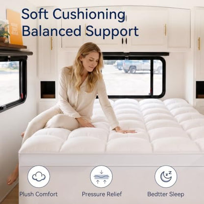 ELEMUSE RV Short Queen Mattress Topper, Thick Pillow Top Mattress Pad