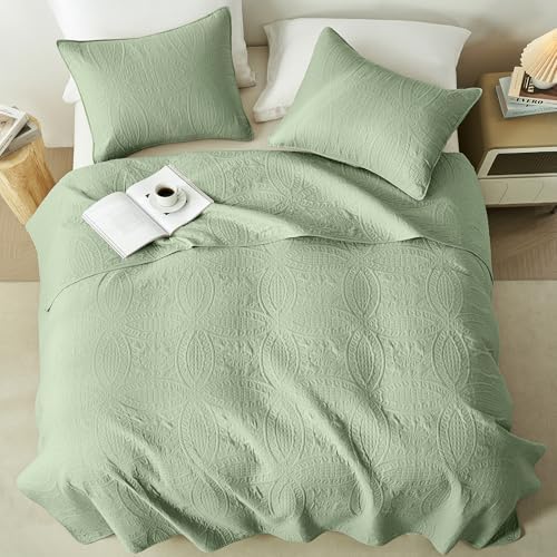 akkialla Twin Quilt Bedding Set,Sage Green Ultrasonic Quilt Set,Lightweight Soft Bedspread Coverlet,Modern Style Coin Pattern Bed Cover for All Seasons,2 Piece(1 Quilt,1 Pillow Sham)