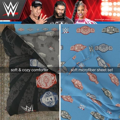 WWE Wrestlemania Bedding Set, Super Soft Microfiber Comforter & Sheet Set, 4-Piece Twin, (Officially Licensed Product) by Franco