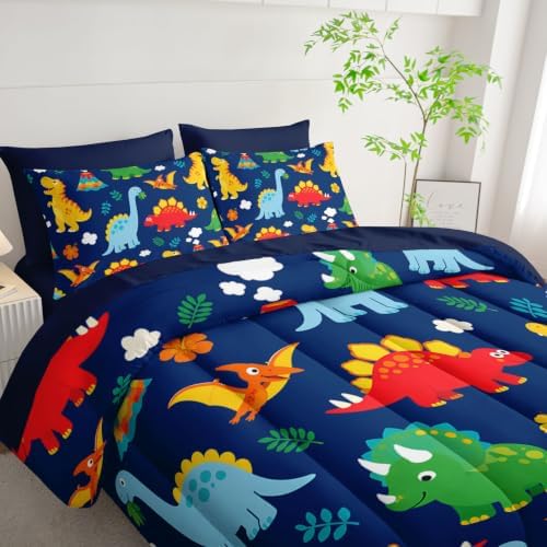 HOSIMA Colorful Cartoon Dinosaur Bedding Sets Full for Kids Room Decor.