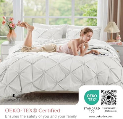 JOLLYVOGUE Twin Comforter Set 5 Pieces - Bed in a Bag Twin for All Season, Pintuck Bedding Comforter Sets with Comforter, Flat Sheet, Fitted Sheet and Pillowcases & Shams, White