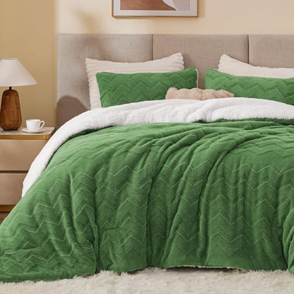 BEDELITE Fluffy Sherpa King Comforter Set,Sage Green