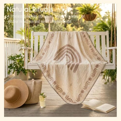 Muslin Baby Blanket, Organic Cotton Blend Jacquard (Boho Rainbow)