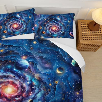 Twin Size Galaxy Comforter Set for Kids，Outer Space Themed Twin Bedding Sets for Boys，Boys Twin Quilt Set Space，Galaxy Themed Bedroom Decor