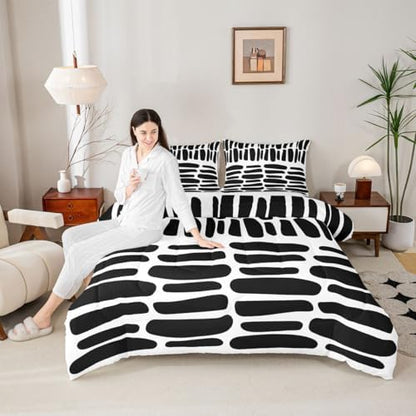 jejeloiu Modern Geometric Comforter Set Boho Bedding Set Queen Size 3 Pcs