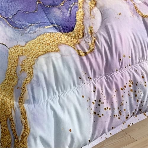 CCoutueChen Kids Marble Comforter Set Full Size, 3 Pcs Soft Blue and Purple Watercolor Bedding Set for Boys Girls, Morden Aesthetic Down Alternative Comforter with 2 Pillowcases, 79"x90"