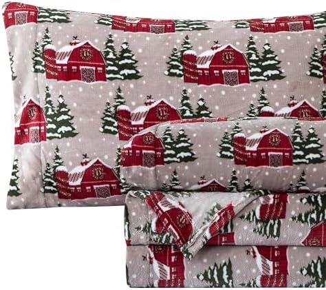 Elegant Comfort Luxuriously Soft 4-Piece Holiday Velvet Plush Flannel Sheet Set - Premium Quality - Cozy Warm, Christmas Fuzzy Velvet Flannel Fleece Deep Pocket Sheet Set - Full, Snowybarn