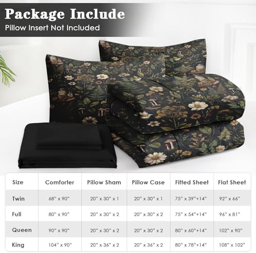 WeCozy Full Comforter Set with Sheets, 7 Pieces Mushroom Botanical Bedding