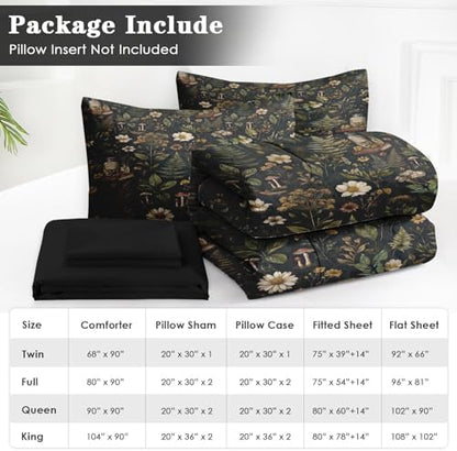 WeCozy Full Comforter Set with Sheets, 7 Pieces Mushroom Botanical Bedding
