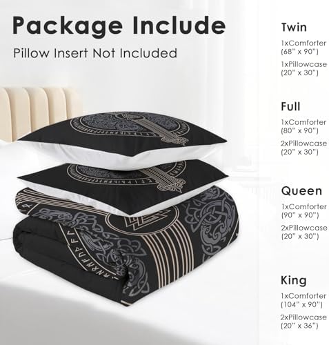 Pamnest Comforter Set Full Size, Tree Viking Norse Soft 3 Pcs Bedding for Kids and Adults, Dragon Medieval Gothic Comforter Set with 2 Pillowcases, for Bedroom Bed Decor