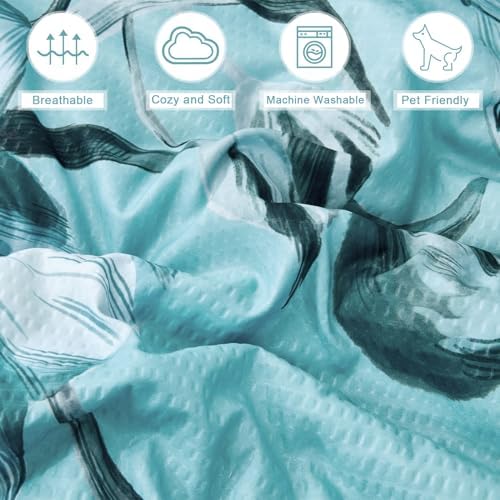 Luxudecor Floral Comforter Set King Size 7 Piece, Aqua Flower Bed in a Bag, Elegant Gradient Floral Comforter with Sheet Set, Soft Seersucker Microfiber Bedding Set for All Season (Aqua, 104"x90")
