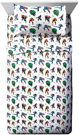 Jay Franco Kids Sheet Set with Fitted, Flat Sheets & Pillow Cover - Ultra-Soft Bedding with Pillowcase for Room Decor, White - Avengers, 4 Piece Full