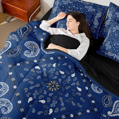 Erosebridal Paisley Floral 7 Piece Bedding Set Twin Bohemian Comforter Set with Sheets Mandala Bed in A Bag Retro Chic Flower Bed Sets with 2 Pillowcases, 2 Throw Pillow Covers