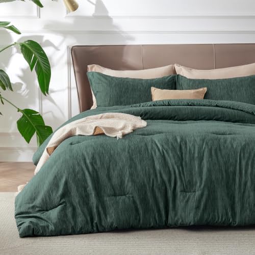 Bedsure Dark Green Twin Comforter Set, College Dorm Room Essentials 2 Pcs