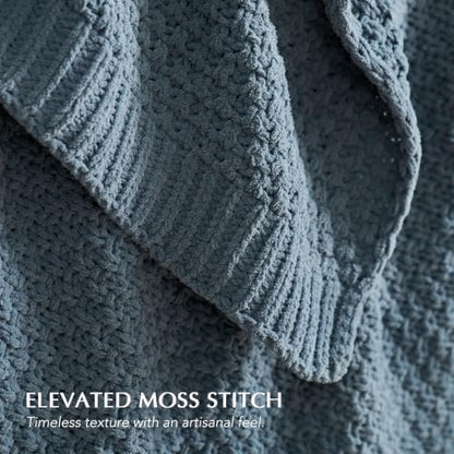 EVERGRACEHOME Chunky Chenille Knit Throw Blanket, 108x92, Stormy Blue