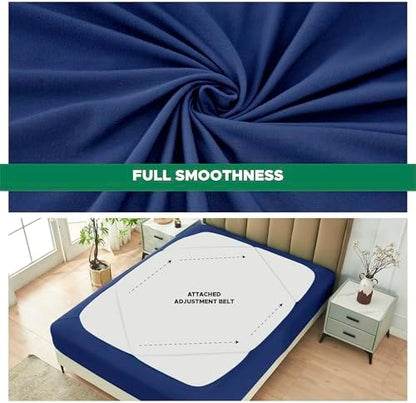 Box Spring Cover Full Size-Navy Stretch Wrap Around 4 Sided Bed Skirt