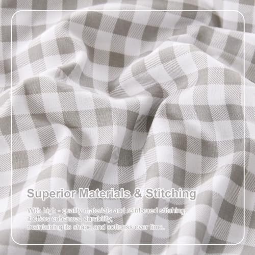 Gingham King Sheet Set, Lightweight Super Soft Brushed Microfiber Plaid Bed Sheets with 16" Deep Pocket, 4 Piece Ruffle Farmhouse Bedroom Decor, Gray