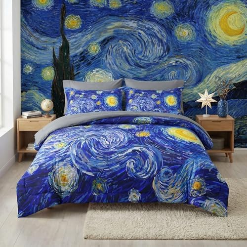 Pamnest Twin Comforter Set with Sheets, 5 Pieces Moon Starry Bedding