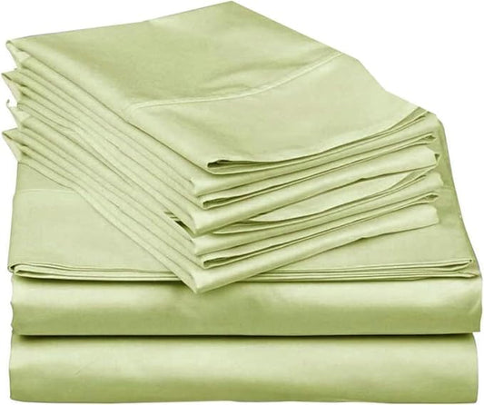 Mattress-Homes Ultra-Soft Breathable, Hotel Luxury Collection, Split King Size 7 Piece Crisp Sheet Set, 100% Egyptian Cotton, Extra Deep Pocket Upto 21", Machine Washable Sheets in Sage Solid
