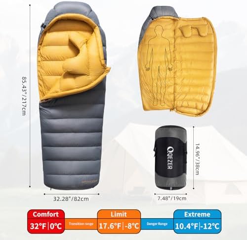 Down Sleeping Bag for Adults, 620 Fill Power Backpacking