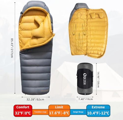 Down Sleeping Bag for Adults, 620 Fill Power Backpacking