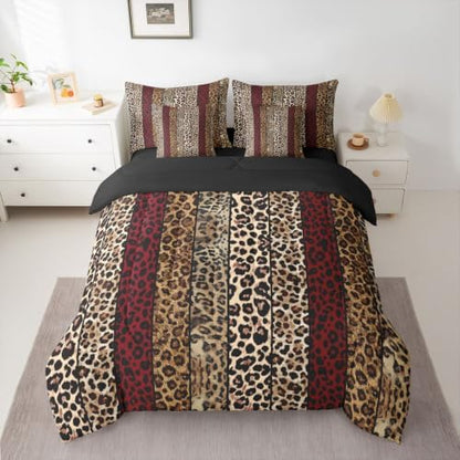 Erosebridal Red and Brown Leopard Print 7-Piece Bed in a Bag Full Size for Men Women Adults - Cheetah Printed Bedding Set Wild Safari Animal Comforter Set with Sheets Modern Leopard Print Quilt