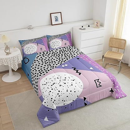 Manfei Memphis Comforter Set Twin Size, Abstract Geometric Retro Bedding Set 2pcs for Kids Girls Room Decor, 80s or 90s Fashion Style Quilt Set Soft Polyester Duvet Set with 1 Pillowcase