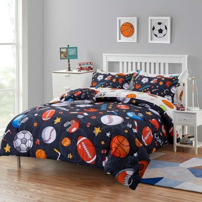 A Nice Night Rugby Basketball Bedding 6pc Twin Boys Comforter Sets,Gray