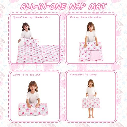 Lasoftan Toddler Nap Mat with Pillow and Blanket, Extra Large Rolled Napping Mats,Slumber Bags for Boys Girls,Kids Sleeping Bag for Daycare, Preschool Travel Camping