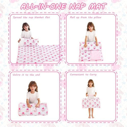 Lasoftan Toddler Nap Mat with Pillow and Blanket, Extra Large Rolled Napping Mats,Slumber Bags for Boys Girls,Kids Sleeping Bag for Daycare, Preschool Travel Camping