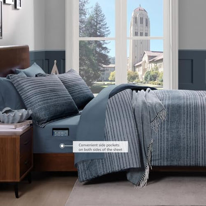 Queen Comforter Set Striped Lake Blue Coastal 7 Pieces Bed in a Bag