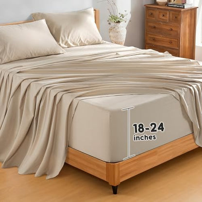 SONORO KATE 100% French Linen King Size Sheets Set,Extra Deep Pocket,4PC