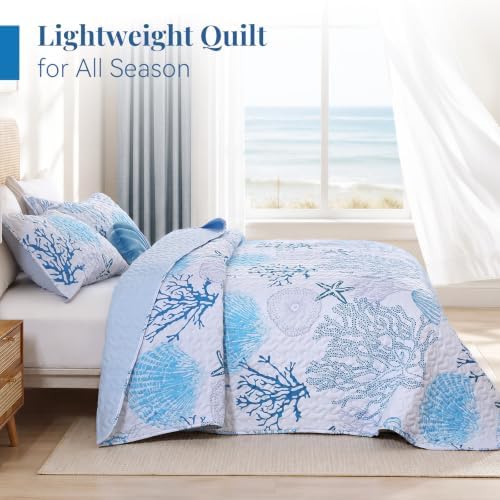 weigelia Coastal Quilt Bedding Set Queen Size, Lightweight Summer Bedspread