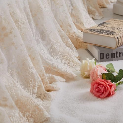 Brandream Cream Lace Bed Skirt Twin Size 18-Inch Drop Double-Layer Cotton